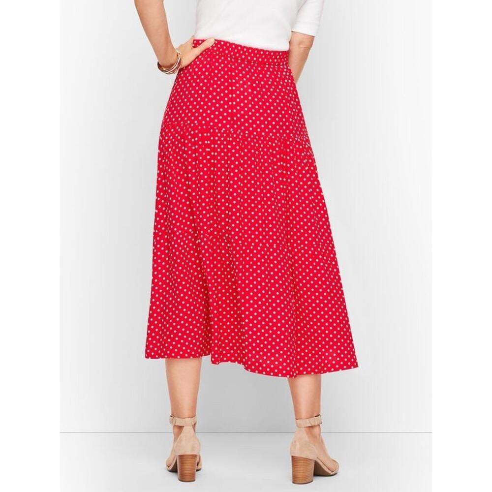 Talbots NWT Tiered Button Front Polka Dot Midi Skirt Red White M Cottagecore - Picture 6 of 9